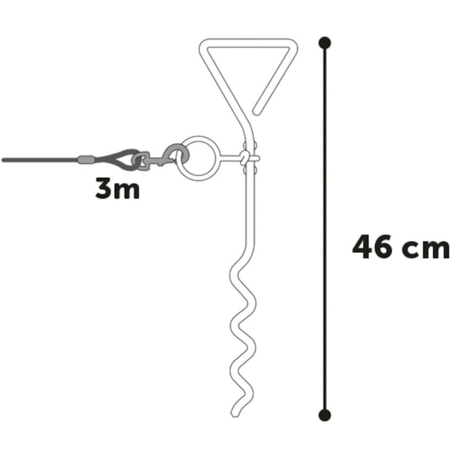 Flamingo Tie Out Stake Pilka - metal stake for tying up dogs, with a 3m steel training cable.