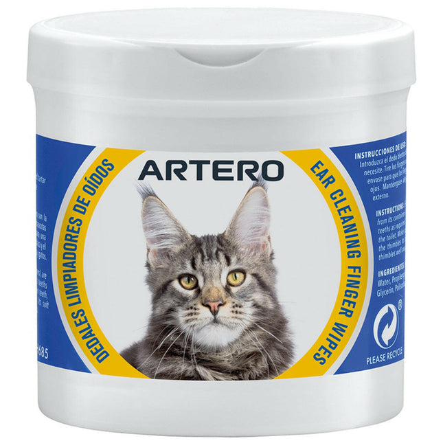 Artero Ear Cleaning Finger Wipes for Cats 50 pcs - antibacterial wipes for cleaning cat ears, in the form of finger covers.