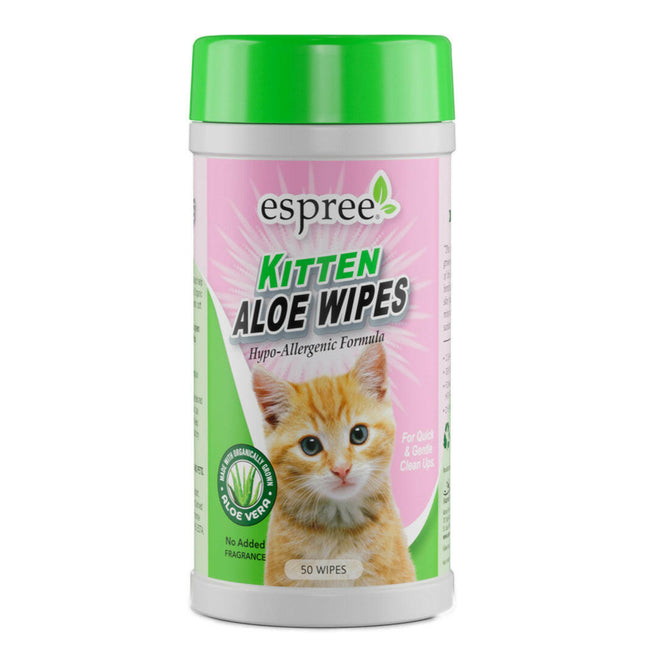 Espree Kitten Aloe Wipes 50 pcs - gentle wipes for refreshing kitten fur.
