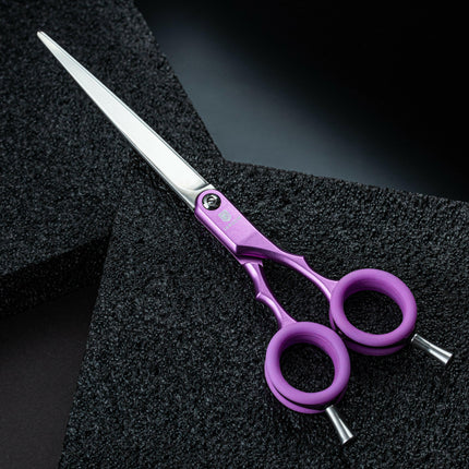 Jargem Asian Style Light Straight Scissors - very lightweight, straight scissors with colorful rings, for Korean-style grooming..