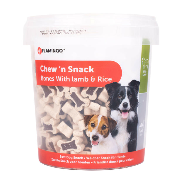 Flamingo Chew'n Snack Lamb & Rice Bones - training treats for dogs, with lamb and rice.