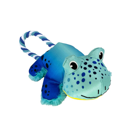 KONG Cozie Tuggz Frog - plush frog with rope, toy for small and medium dogs with squeaker.