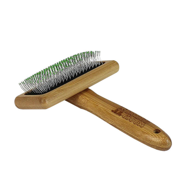 Bamboo Groom Soft Slicker Brush - bamboo slicker brush with safe pins, for medium dogs and cats.