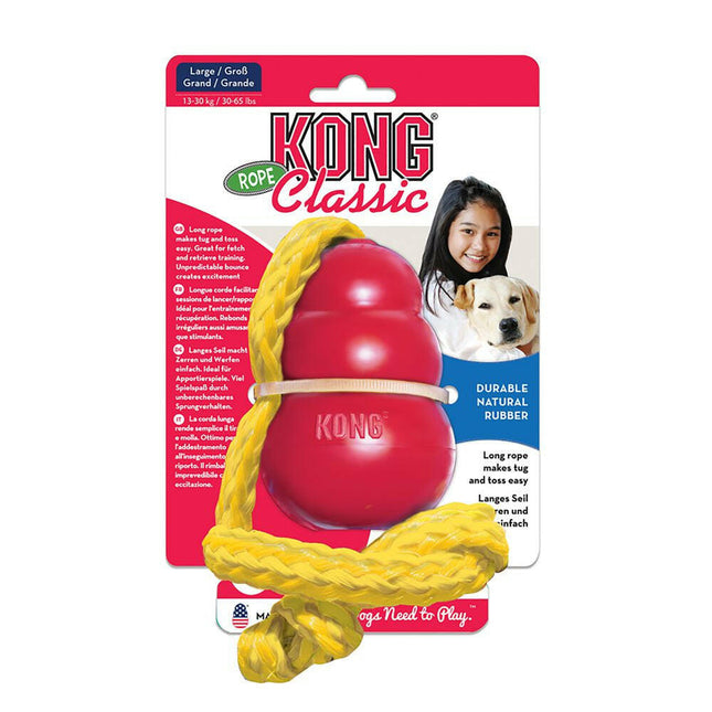 KONG Classic with Rope - rubber dog toy with rope.