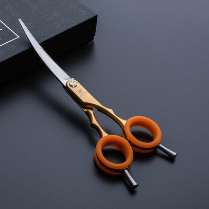 Jargem Asian Style Light Curved Scissors - very lightweight, curved scissors with colorful rings, for Korean-style grooming..