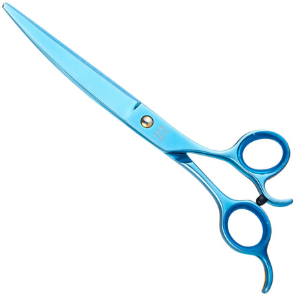 Geib Kiss Gold Blue Curved Scissors - high-quality curved scissors with micro-serration and blue finish.