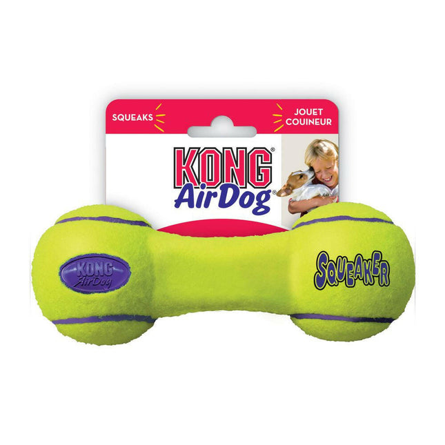 KONG AirDog Squeaker Dumbbell - squeaky toy for dogs, shaped like a dumbbell, floats.