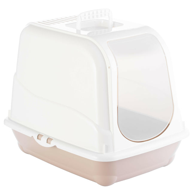 Record Oliver Cat Litter Box - enclosed litter box for cats, with a flap and filter - Beige - Gray.