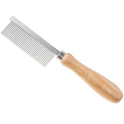 Miranda Metal Comb with Wooden Handle, Spacing