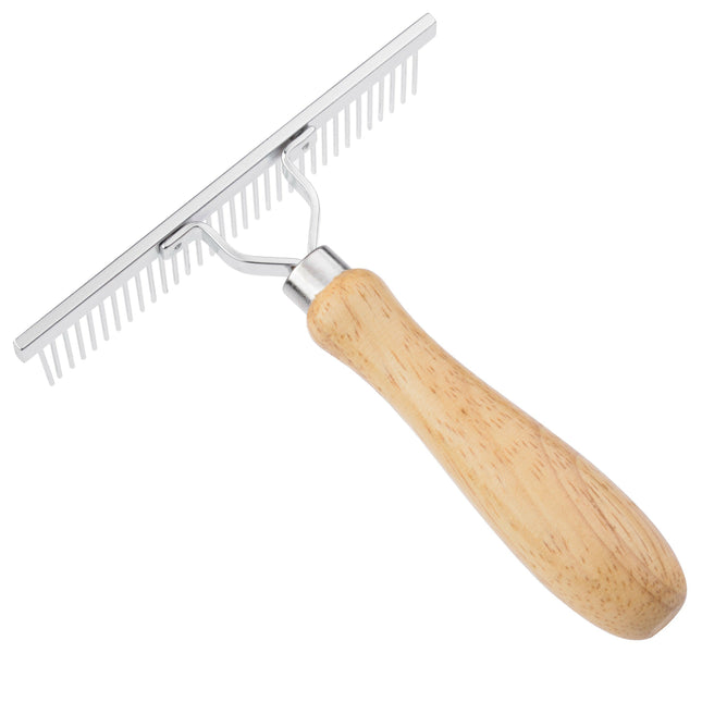 Miranda slicker brush, cross comb, wooden handle.