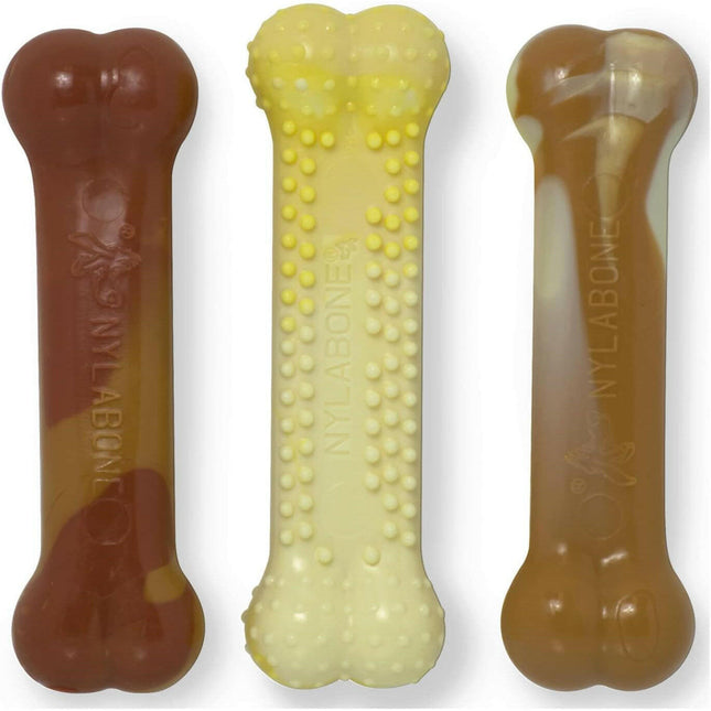 Nylabone Extreme Dura Chew Triple Pack - set of three chew toys for small dogs, chicken, corn, and vanilla.