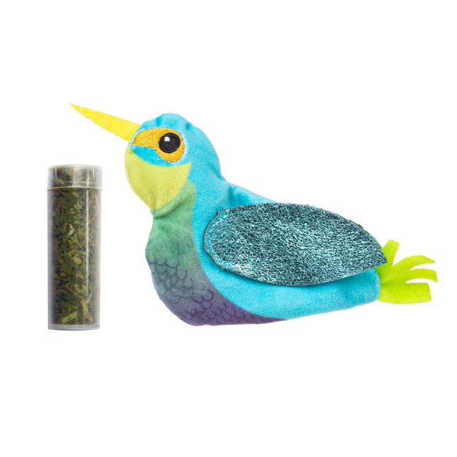 KONG Cat Refillables Catnip Hummingbird - cat toy with catnip, shiny hummingbird with a supply of catnip.