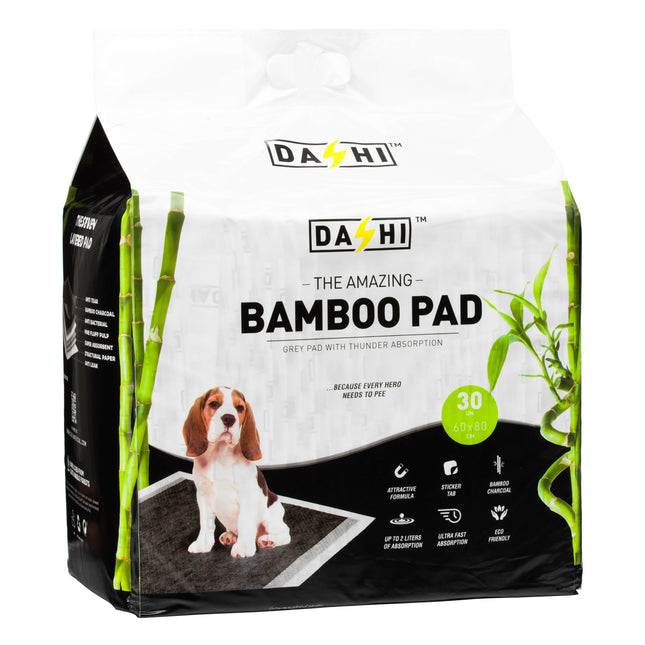 Dashi Bamboo Pad - antibacterial hygiene pads with activated charcoal, for dogs - 30 pieces.