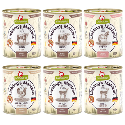 GranataPet Pur Food Set - Monoprotein Grain-Free Wet Dog Food, Mix of 4 Flavors.