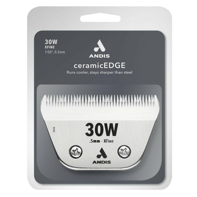 Andis Ceramic EDGE 30W XFine Wide Blade - wide ceramic blade for Snap-On clippers, chrome-plated steel.