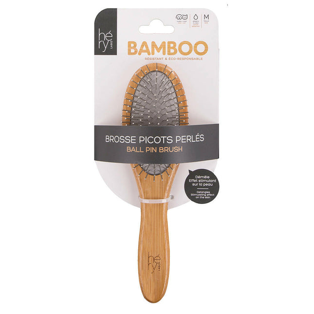 Hery Bamboo Ball Pin Brush - large bamboo brush with metal pins.
