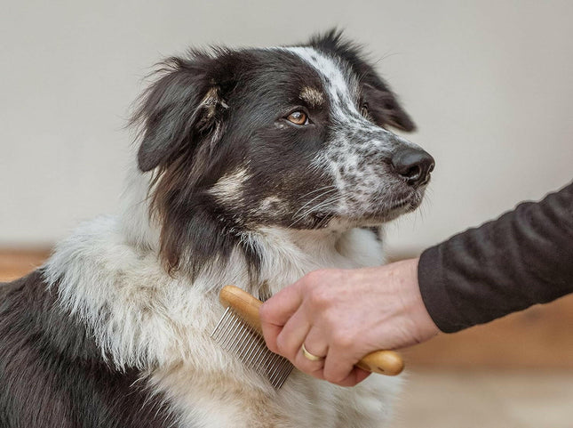 Mikki Bamboo Wide Anti-Tangle Rake - bamboo rake with a wide tooth spacing and rotating pins.
