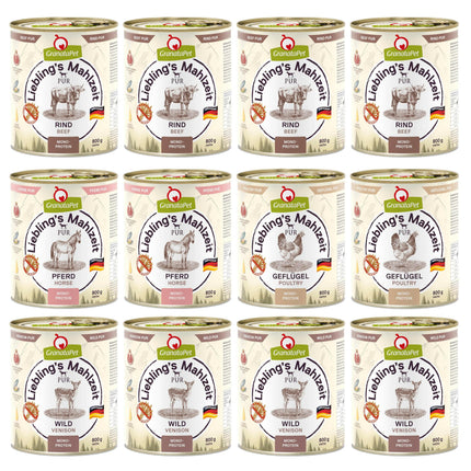 GranataPet Pur Food Set - Monoprotein Grain-Free Wet Dog Food, Mix of 4 Flavors.