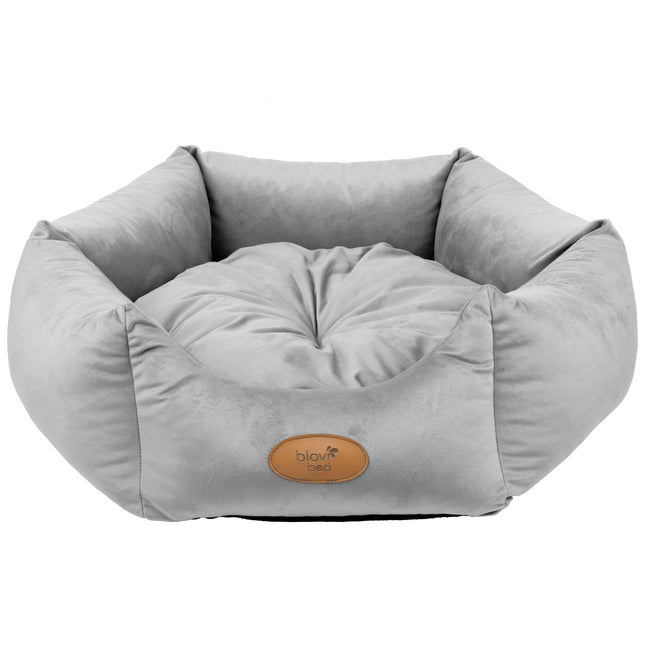 Blovi Bed Velur Love Light Grey - elegant velvet bed for dogs and cats, light grey hexagon.