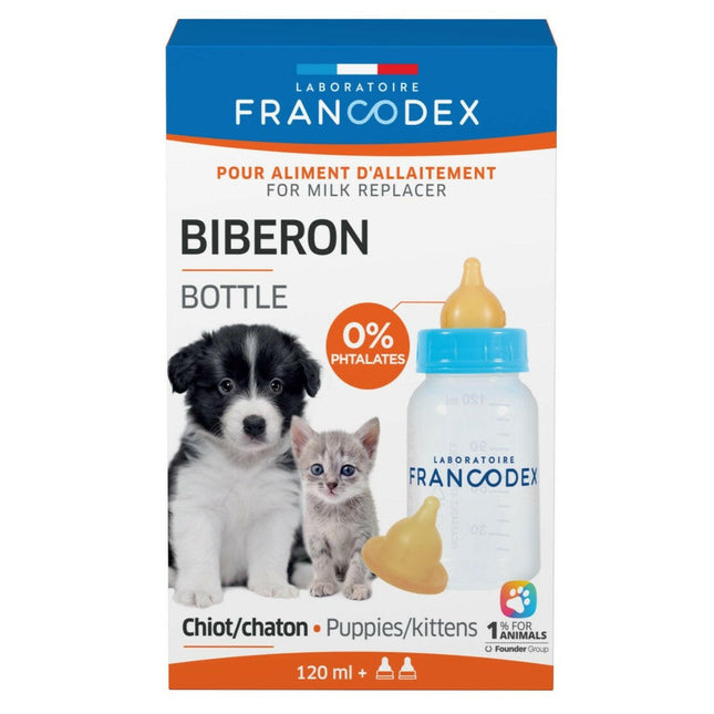 Francodex Bottle for Puppies/Kittens - feeding bottle for puppies and kittens, set with two nipples.