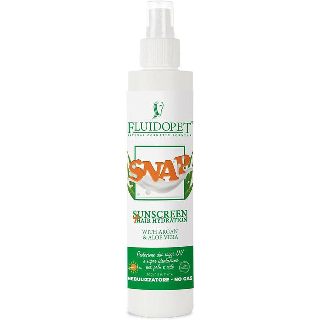 FluidoPet Snap SunScreen Spray - moisturizing fur treatment with UV filter and extracts of aloe and argan oil.