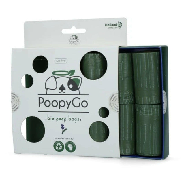 Holland PoopyGo Bio Poop Bags 8x15pcs - biodegradable dog waste bags, lavender scented.