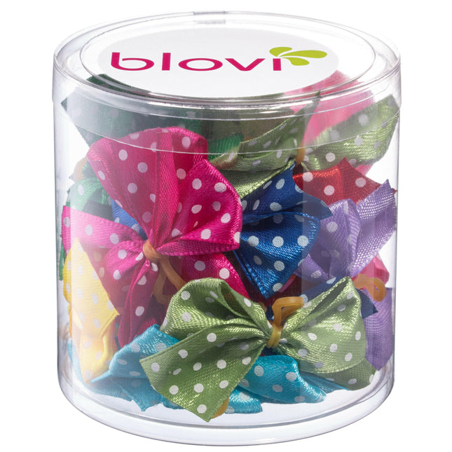 Blovi Bows Polka Color 25 pcs - colorful polka dot bows for dogs, satin with elastic band.