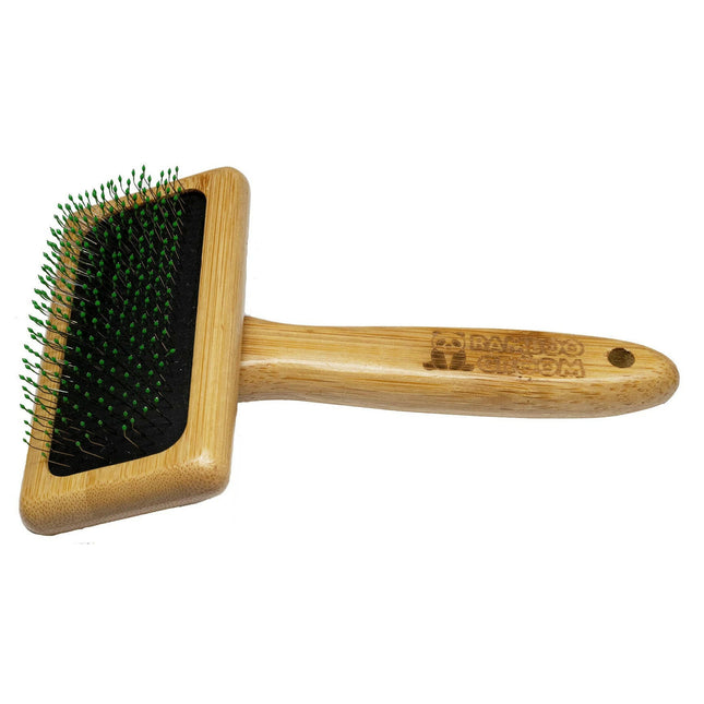 Bamboo Groom Soft Slicker Brush - bamboo slicker brush with safe pins, for medium dogs and cats.