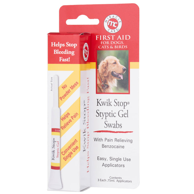 Kwik Stop Styptic Gel Swabs 3x0.75ml - bleeding control swabs for dogs, cats, and birds.