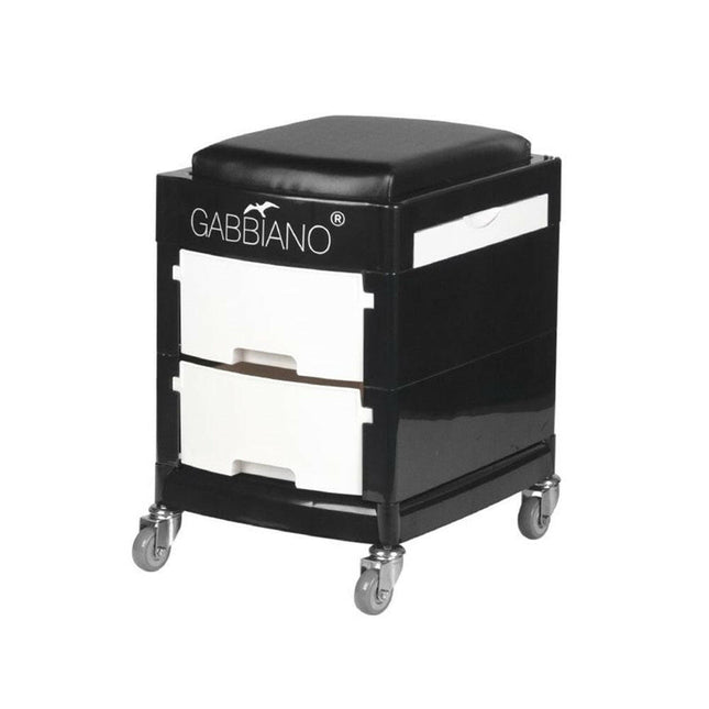 Gabbiano 16 - 1 - grooming assistant with seat, on wheels, drawers, side containers, black.