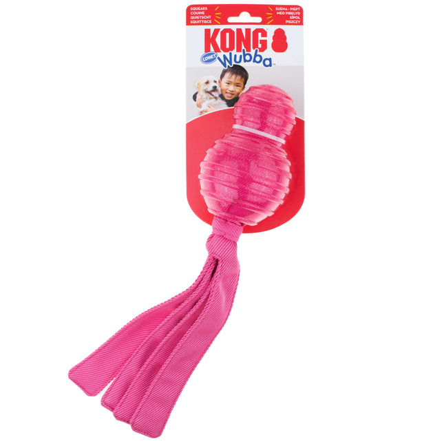 KONG Wubba Comet - reinforced fetch toy for dogs, squeaky toy with tassels.