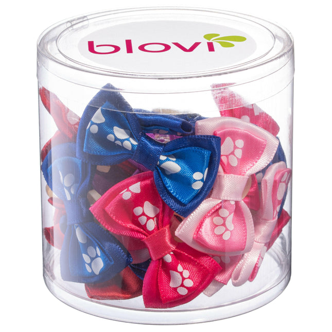 Blovi Bows Paws Double 25pcs - colorful, double bows with paw prints, on elastic, for dogs.