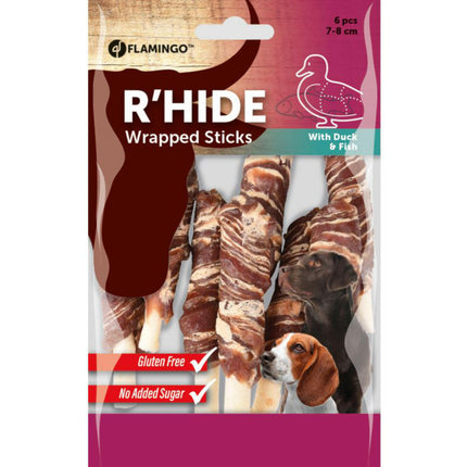 Flamingo R'hide Wrapped Sticks - aromatic treats for dogs with duck and cod.