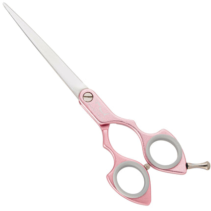 Shernbao Shark Straight Scissors - lightweight, straight scissors for Korean-style grooming, pink.