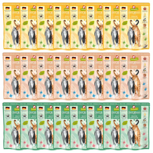 GranataPet DeliCatessen Pur Pouch Food Set - Grain-Free Wet Cat Food, Mix of 3 Flavors.