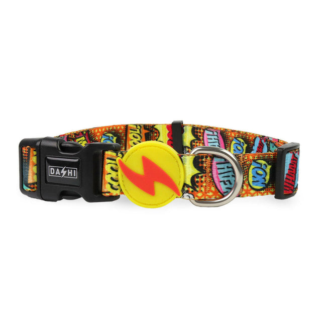 Dashi Boom Collar - colorful dog collar, comic pattern.