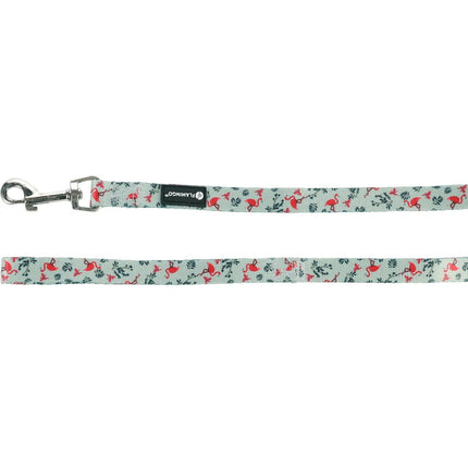 Flamingo Leash Samar Light - colorful dog leash, nylon, flamingo and leaf pattern, light green, 1.5x120cm.