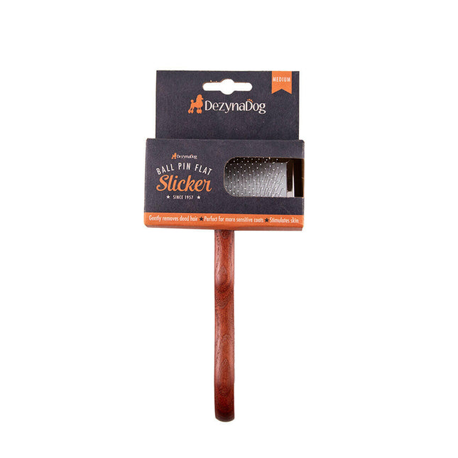 DezynaDog Ball Pin Flat Slicker - Poodle Brush with Ball-Tipped Pins.