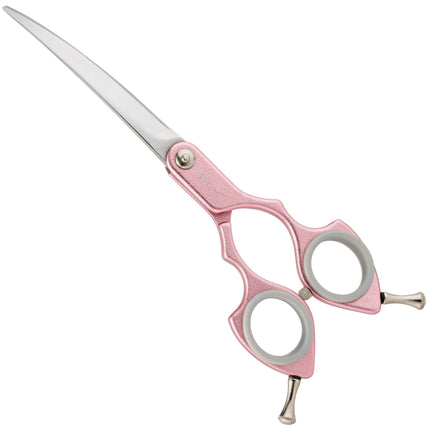 Shernbao Shark Curved Scissors - lightweight, curved scissors for Korean-style grooming, pink.