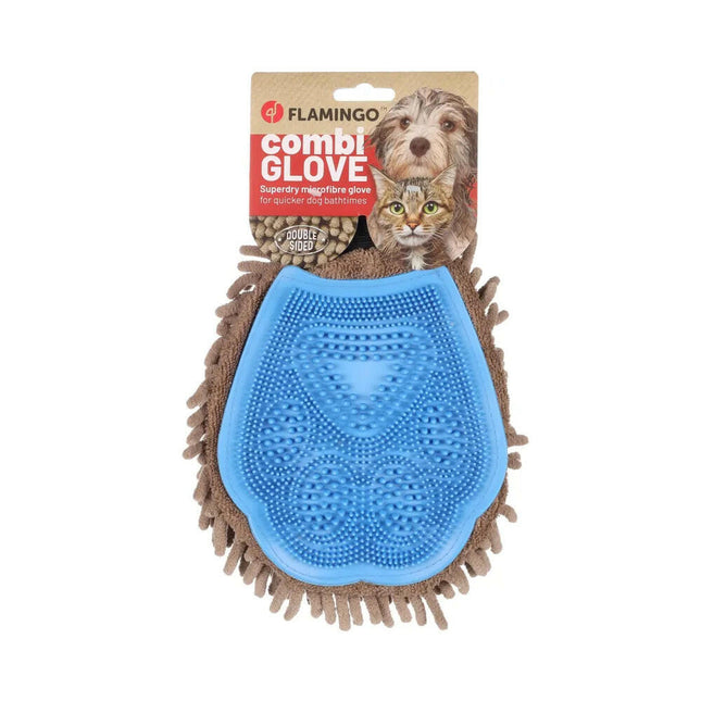 Flamingo Combi Glove - grooming glove for de-shedding and drying.