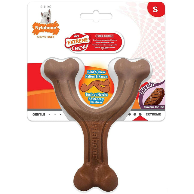 Nylabone Extreme Wishbone Bison - durable chew toy for dogs, with bison flavor.