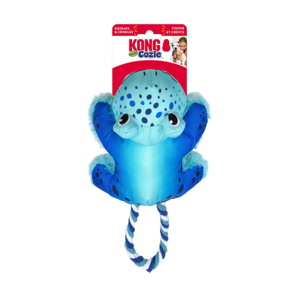 KONG Cozie Tuggz Frog - plush frog with rope, toy for small and medium dogs with squeaker.