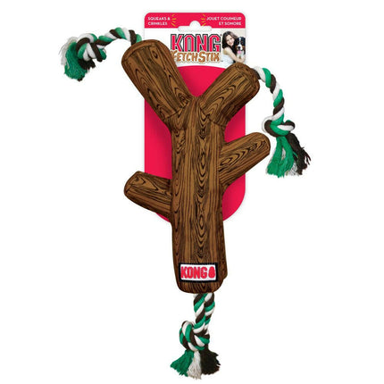 KONG FetchStix with Rope - plush stick for dogs with an inner rope and knots, featuring a squeaker.