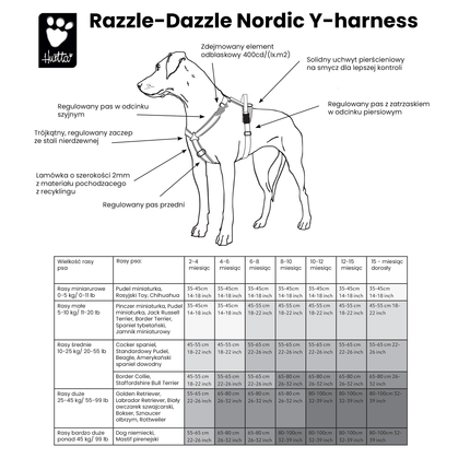 Hurtta Razzle - Dazzle Y - Harness Blackberry - adjustable guard harness for dogs - 80 - 100cm.