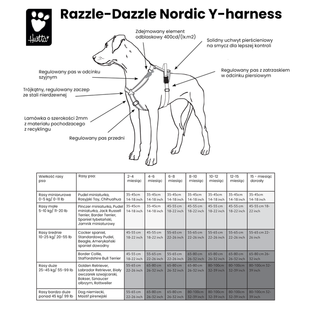 Hurtta Razzle - Dazzle Y - Harness Blackberry - adjustable guard harness for dogs - 80 - 100cm.