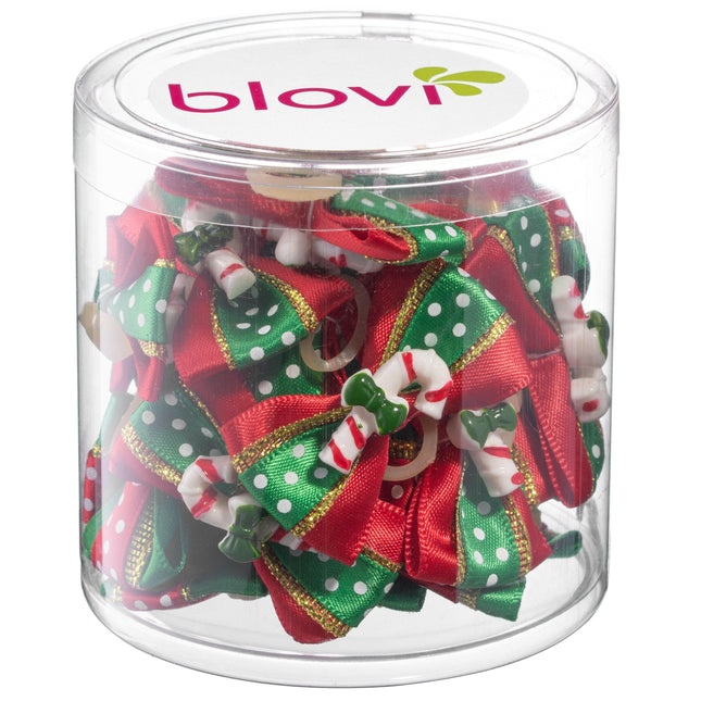Blovi Christmas Bows Cane & 25 pcs - dog bows, holiday set, with cane or crystal.