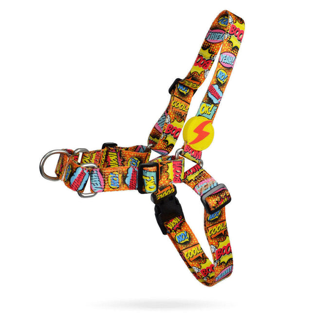 Dashi Boom Front Harness - Norwegian-style harness for dogs, no-pull, comic pattern.