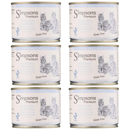 Simpsons Premium Cat Four Bird Casserole - grain-free wet food for cats, chicken, turkey, duck, and goose.