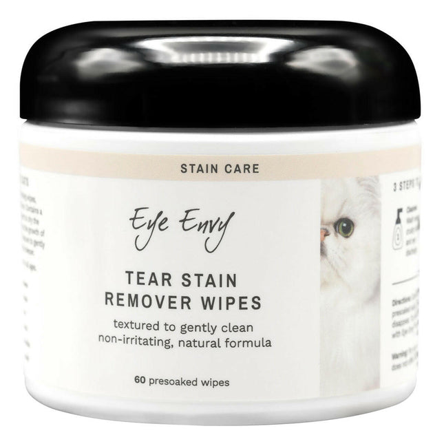 Eye Envy Tear Stain Remover Wipes for Cats 60 pcs - wipes for removing discoloration around a cat's eyes.