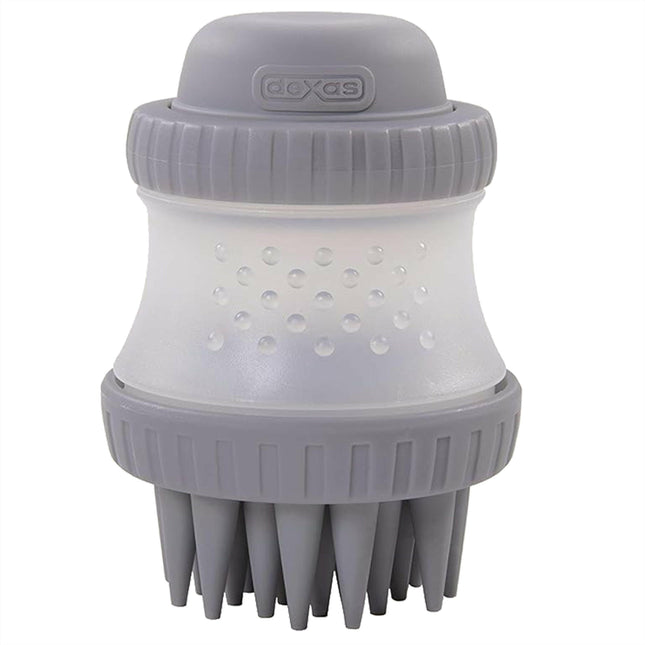 Dexas ScrubBuster - silicone dog bathing brush with dispenser.